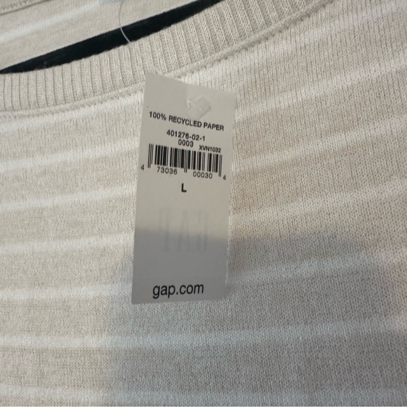 Gap Sweater Womens Large Beige White Striped Stretch New Scoop Neck - Picture 9 of 10